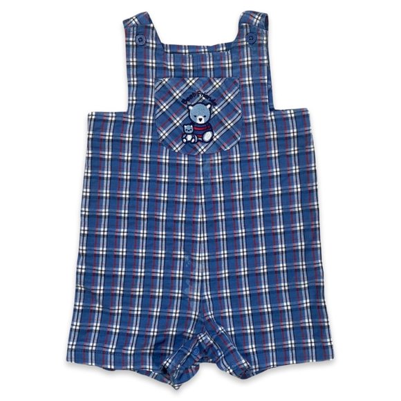 Vintage Plaid Overalls w/ Matching Hat and Teddy Bear Embroidery - Picture 2 of 8